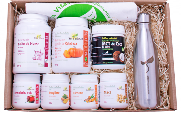 KETO Pack - Proteínas + Fermentados + Ácidos grasos + Termo 550ml + Bolsa algodón 280g ecológica